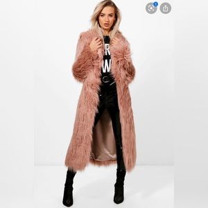 Pink Faux Fur Longline Coat